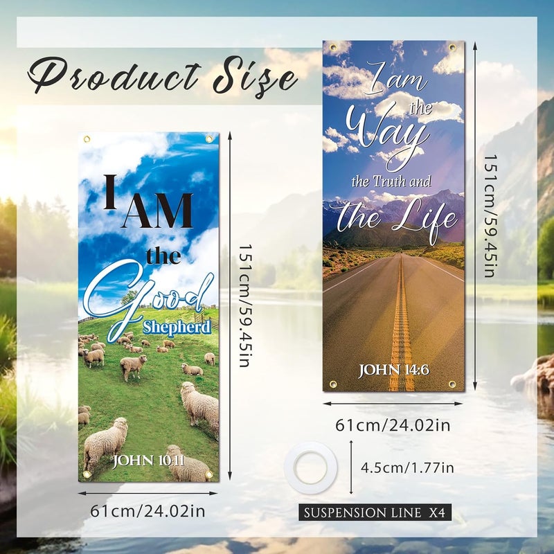 FuWeave 4 Pcs Church Banners with Scripture- I Am The Good Shepherd/way/bread/resurrection for Sanctuary Wall, Christian Praise Worship Bible Signs for Religious Festivals, Church Event, Prayers - Image 2